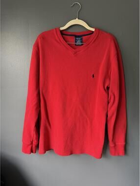 Polo Ralph Lauren Red V-Neck Long Sleeve Shirt